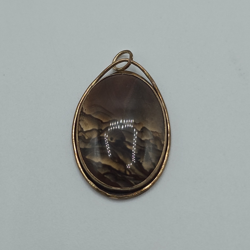VTG Landscape Jasper Pendant Signed, "Handmade 14K GF 1988," Artisan Unknown - Picture 3 of 12